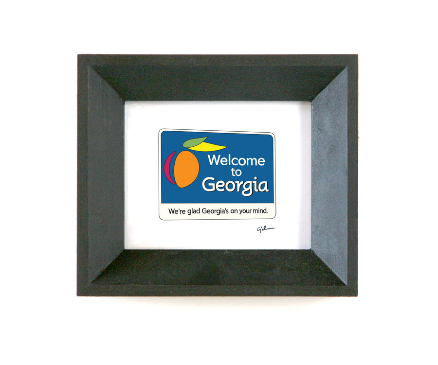 small framed state art print of the welcome to georgia highway sign