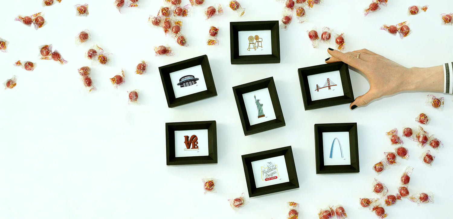 small landmark art prints in handmade frames